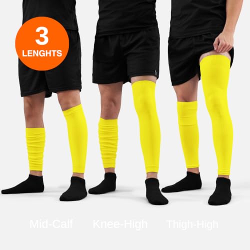 Pre Cut Soccer Socks for Men - Yellow Knee-High Grip Leg Sleeves, No Cut Needed