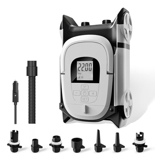 GICLE Electric Paddle Board Pump - 12V DC SUP Inflator with Grey Nozzles