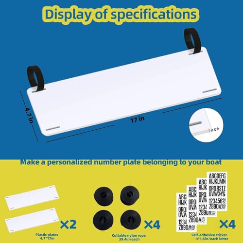 Boat Numbers and Letters Kit - Waterproof PVC Registration Plates with Self-Adhesive Decals, 2 Plates