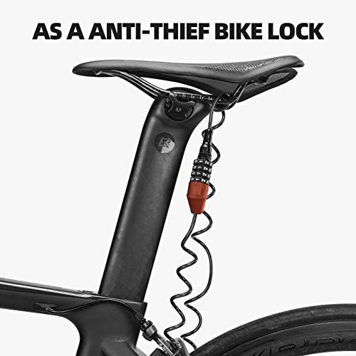 ROCKBROS Motorcycle Helmet Lock Bike Cable Lock Lightweight Bike Lock Combination Small Bicycle Lock Resettable Bike Wheel Lock for Strollers, Luggage (Red)