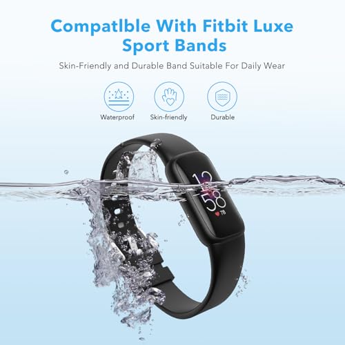 Waterproof Fitbit Luxe Watch Bands for Women Men - Black, Large 6.7-8.3 Inch