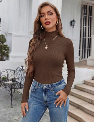 Ekouaer 3 Pack Women's Turtleneck Tops - Large Brown Caramel Army Green