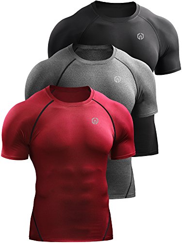 Men's Athletic Compression Shirts 3 or 4 Pack - Medium Black Grey Red