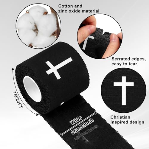 Geiserailie Christian Athletic Tape with Cross Sport Tape Wrist Warp for Football Baseball Soccer Athletes Religious Bible Verses Christian Gift for Christmas Church Members 2IN X 23FT(Black)
