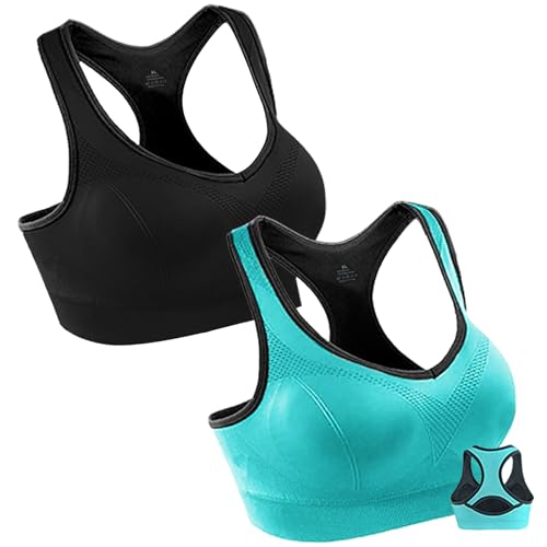 Double Couple X-Large Sports Bras for Women High Impact Racerback Support Black Blue