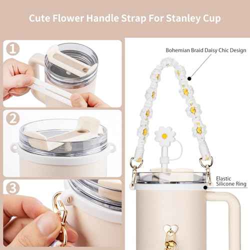 Stanley Cup Accessories With Handle Strap - Including Straw Topper, Boot, Keychain Charms for Stanley 30oz 40oz Tumbler