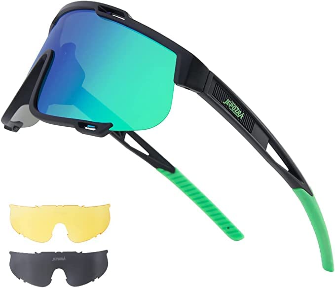 JEPOZRA Sunglasses Men Polarized Sports Cycling Glasses for Women with 3 Interchangeable Lenes for Baseball,Fishing, Ski Running