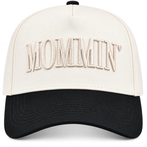 Women's Mommin Trucker Hat - White Vintage Ponytail Baseball Cap, Embroidered Adjustable Gift for Mom & Women