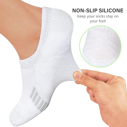 Amutost Women's No Show Socks 5-8 Pairs White Anti-Slip Cushioned Breathable