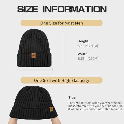 Winter Beanie Hats for Men Women Thermal Fleece Lined Soft Warm Knit Ski Cuffed Skull Caps for Cold Weather