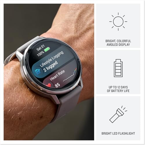 Garmin Venu¢ç 4, 45mm, Advanced Health and Fitness GPS Smartwatch, Bright and Colorful Display, Built-in Flashlight, 12 Days of Battery Life, Slate with Black Silicone Band