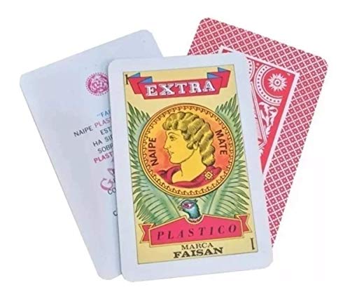 Spanish Plastic Playing Cards - 40 Card Deck for Card Games, Black Case