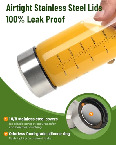 12oz Wide Mouth Glass Juice Bottles with Stainless Steel Lids - Pack of 4