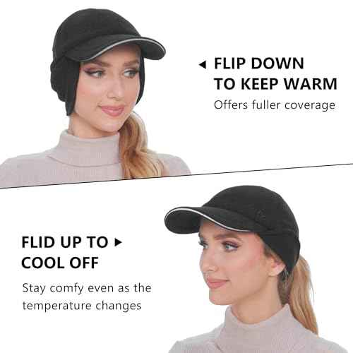 GADIEMKENSD Fleece Winter Hats for Women, Reflective Ponytail Hat with Drop Down Ear Flap