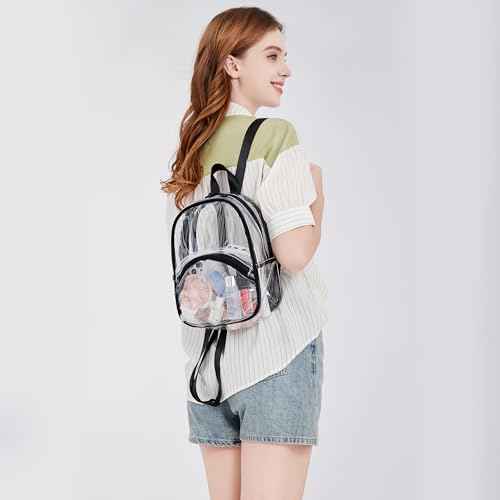 abshoo Clear Mini Backpack for Stadium Approved Transparent Backpacks for Girls Women Clear Bag for Concert Sport Events (Black)