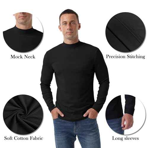 Askdeer Men's T-Shirts Cotton Mock Turtleneck Long Sleeve Shirts Lightweight Thermal Pullover Sweaters