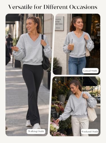 Remidoo Cropped V-Neck Sweatshirt for Women - Grey, Medium Fleece Pullover