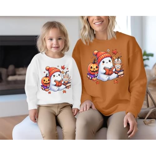 Mommy and Me Matching Outfits Halloween Sweatshirt Cute Ghost Pumpkin Sweater Spooky Season Baby Girl Fall Shirt