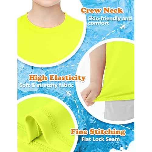 Boys Rash Guard Swim Shirt UPF 50+ Short Sleeve Athletic Shirts Quick Dry Fit Sun Shirt Neon Tees for Kids Girls Youth 2-16Y