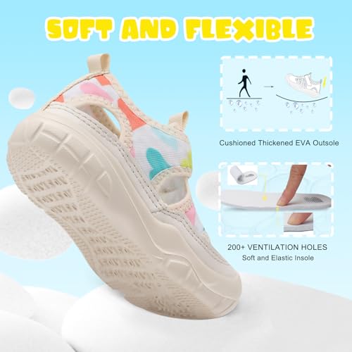 Kids Water Shoes Toddler Aqua Socks - Heart Pattern, Lightweight & Breathable, Beach & Pool Footwear