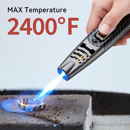 Torch Lighter, Butane Lighter, Adjustable Big Jet Flame Butane Torch, Windproof Refillable Gas Long Torch Lighter with Safety Lock for Candle Grill Camping BBQ Kitchen Soldering, Gas Not Included