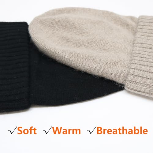 Cashmere Blend Satin Lined Beanie Hat Wool Winter Hats for Women Men Cuffed Hat Silk Lining Slouchy Beanie Women Knit Hat