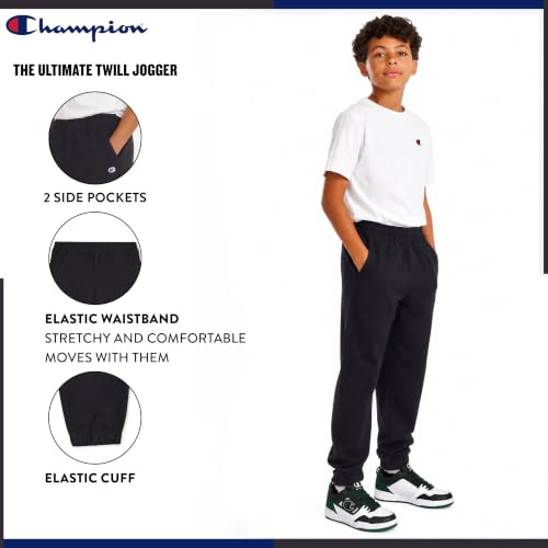 Champion Boys Twill Jogger Pants - Medium Black Stretch Cotton Athletic Pants
