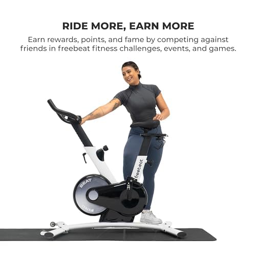Freebeat Boom Basic Smart Indoor Cycling Bike, Swiss Design Space-Saving Exercise Bike for Home, Auto Resistance, Stationary Bike with Screen, Bluetooth, Gamified Rides with Expert Instructors (Arctic White)