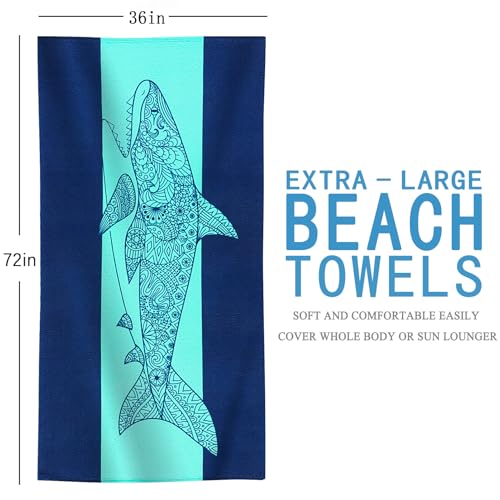 Genovega 2 Packs Oversized Beach Towel Set 36 x 72 in Large Big Pool Camping Swim Clearance Soft Towels Travel Essentials Accessories Must Haves Vacation Necessities Adult Gifts Shark Turtle