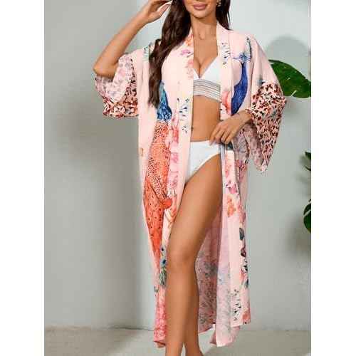 Swimsuit Coverups for Women Beach Kimonos Bikini Cover Ups for Swimwear Printed Flowy Summer Vacation Boho Bathing Suit