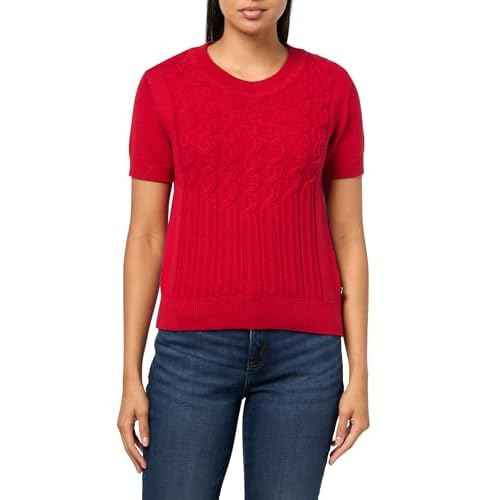 Nautica Womens Short Sleeve Crew Neck Cable Solid Sweater