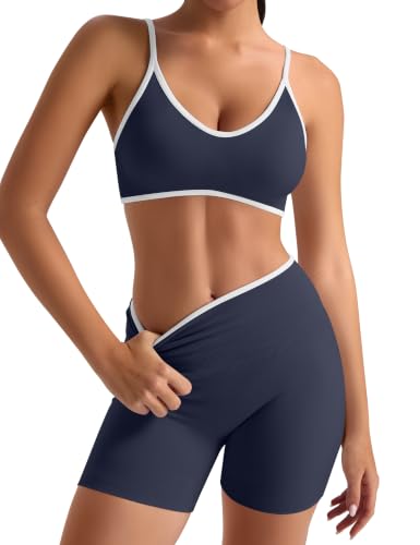 Women Workout Sets Scrunch Butt Lifting Shorts & Sports Bra Prussian Blue Small