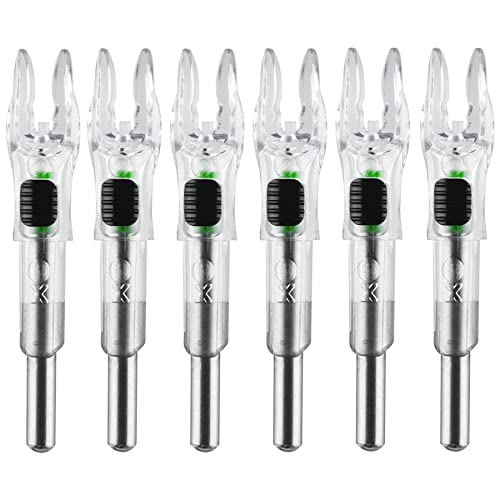 6PCS X Lighted Nocks for Arrows with .204 .233 .244 .246 Inside Diameter with H, S, GT Bushings High-Visibility LED Arrow Nocks, ON/Off Switch Included