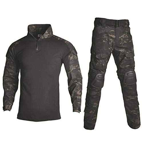 HARGLESMAN Men's Tactical Military Suits Long Sleeve Fitting Amry Uniforms Combat Shirt and Pants with Knee Pads