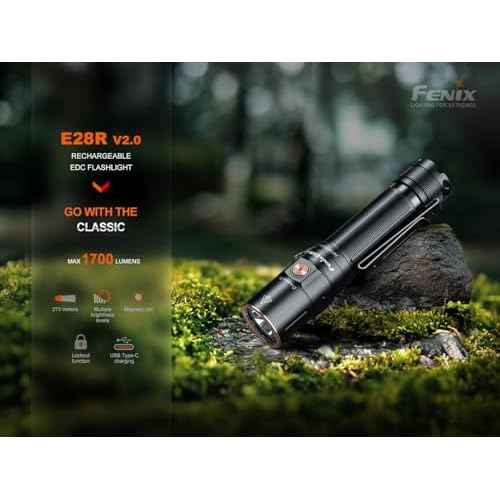 Fenix E28R V2.0 EDC Flashlight, 1700 Lumen USB-C Rechargeable Compact Pocket Size with Magnetic Tail