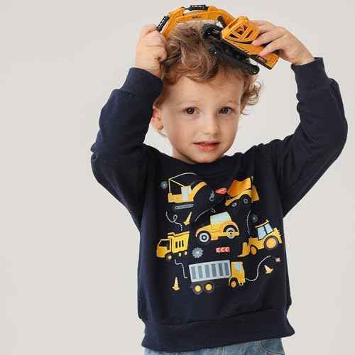 Funnycokid Toddler Boys Sweatshirts Kids Truck Construction Pullover Crew Neck 2-6 Years