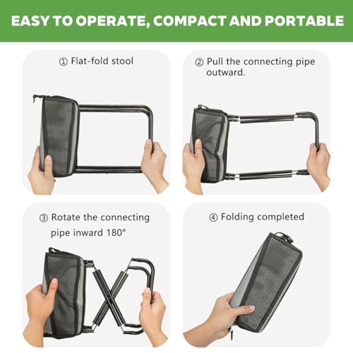 2-in-1 Collapsible Camping Stool & Sling Bag / 220LB Load Capacity Folding Portable Fishing Stool/Collapsible Stool for Camping, Hiking, Fishing, Gardening & Beach Outdoor Activities,Grey