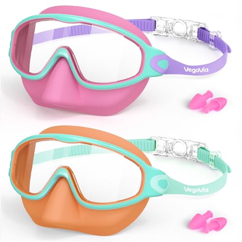 Kids Swim Goggles with Nose Cover - Pink & Orange, 2 Pack
