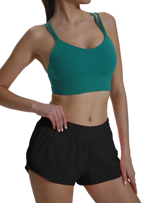 AugIris Athletic Running Shorts for Women with Zipper Pocket Soft Gym Workout Shorts with Mesh Liner Qucky Dry Black S