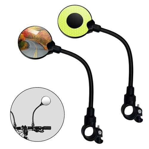 Reflective Bike Mirror Handlebar Mount, Adjustable Rotatable Bicycle Rear View Mirror, Wide Angle Acrylic Convex Safety Mirror for Mountain Road Bike (yellow)