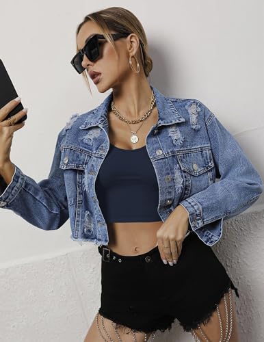 Ekouaer Long Sleeve Crop Top for Women - Scoop Neck Workout Undershirt, Small / Navy Blue