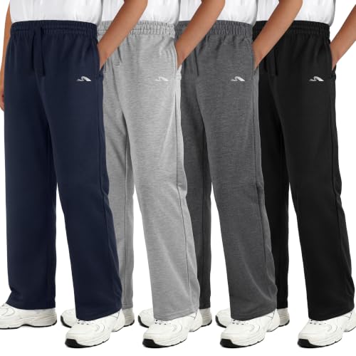 Kids Sweatpants Athletic Open Bottom Pants with Drawstring & Pockets - XX-Large, Black/Navy/Dark Gray/Light Gray