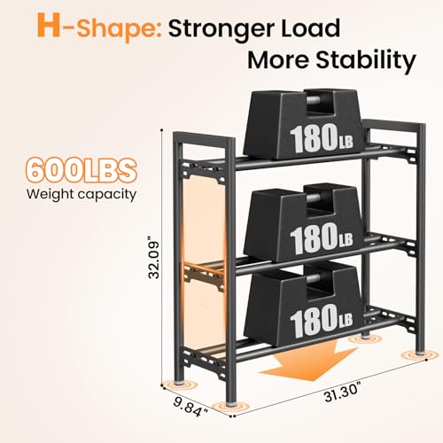 3 Tier Dumbbell Rack, 600LBS Capacity - Heavy Duty Weight Storage for Home Gym