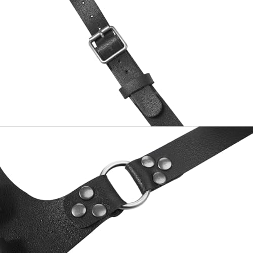 Black Renaissance Faux Leather Shoulder Sword Strap Holder with Double Scabbard - Pirate Medieval Costume Accessory