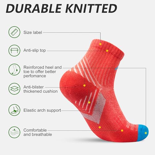 innotree Merino Wool Hiking Socks for Women Quarter Ankle Thermal Cushion Moisture Wicking Socks,5 Pairs
