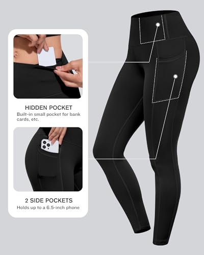 Large Pack of Black High-Waisted Pockets Leggings for Women - Tummy Control Workout Yoga Pants