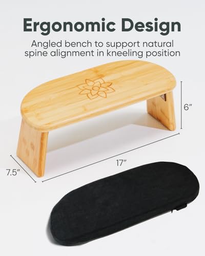Mindful Modern Folding Meditation Bench with Pillow - Bamboo Kneeling Stool