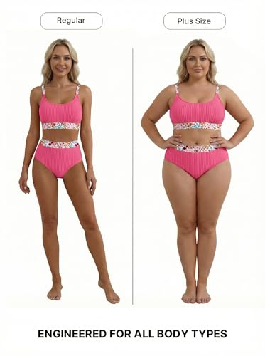 Herseas Women's Textured Floral High-Waisted Bikini Set - Medium Rose