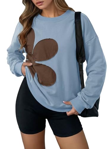 X-Large Sky Blue Women's Sweatshirt Long Sleeve Crew Neck Casual Lightweight Loose Pullover