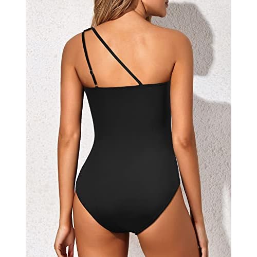 Holipick One Shoulder One Piece Swimsuit for Women Tummy Control Bathing Suits Modest Full Coverage Keyhole Swimwear